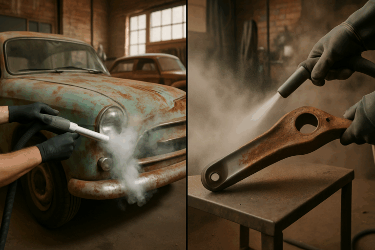 Trockeneisstrahlen und Sandstrahlen bei Oldtimern: Vergleich und Anwendungsgebiete